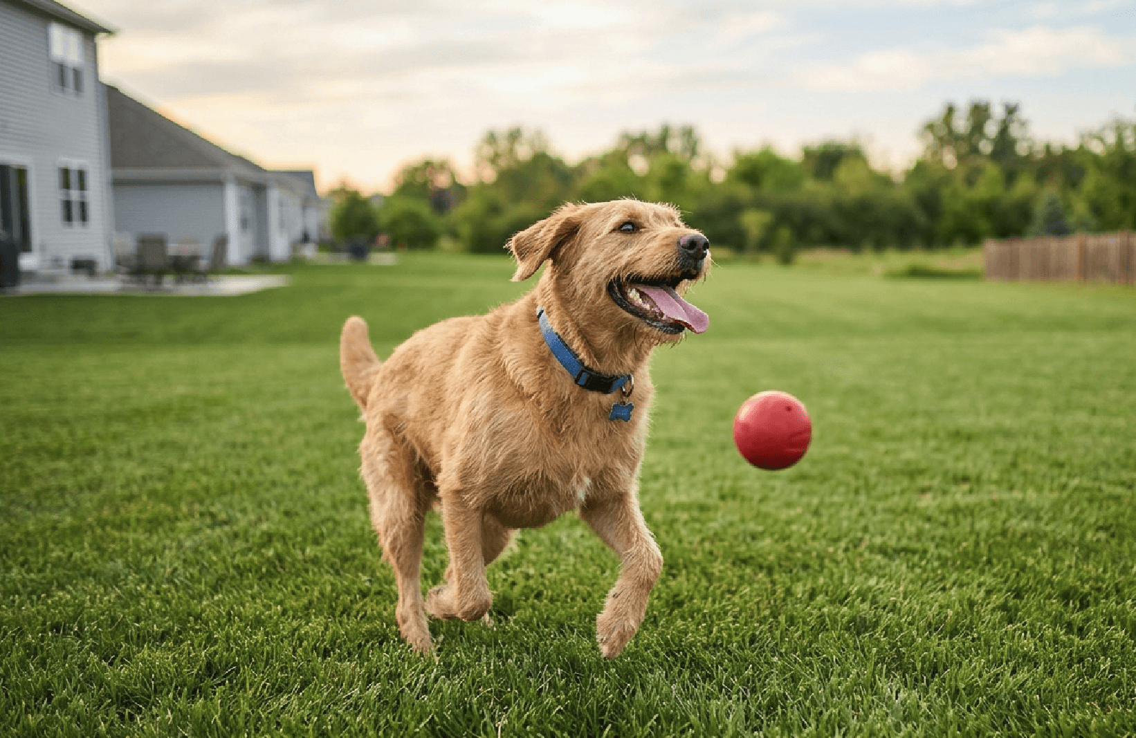 Dog enjoying a clean common-area lawn